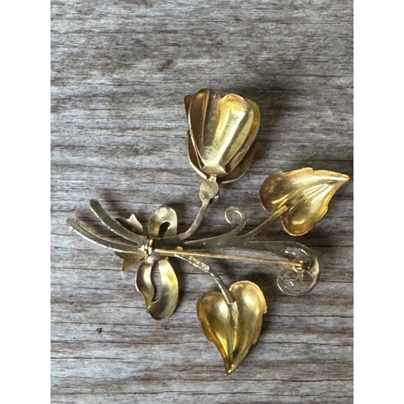 Vintage Sterling Silver & Gold Tone Floral Brooch Pin - Picture 3 of 5